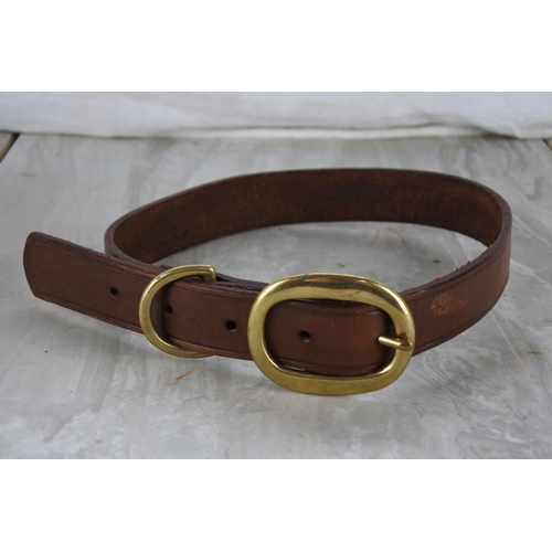 1080 - A new brass and brown leather dog collar.