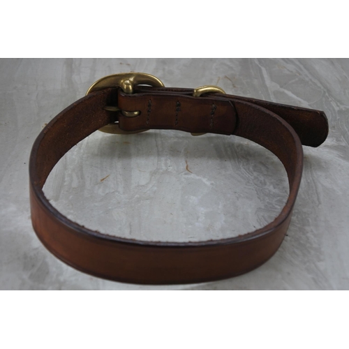 1080 - A new brass and brown leather dog collar.