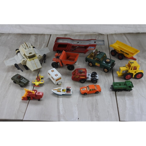 1085 - An assorted lot of toy vehicles to include a Lone Star dumper truck, a Britains 1975 army land rover... 