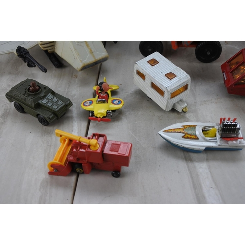 1085 - An assorted lot of toy vehicles to include a Lone Star dumper truck, a Britains 1975 army land rover... 