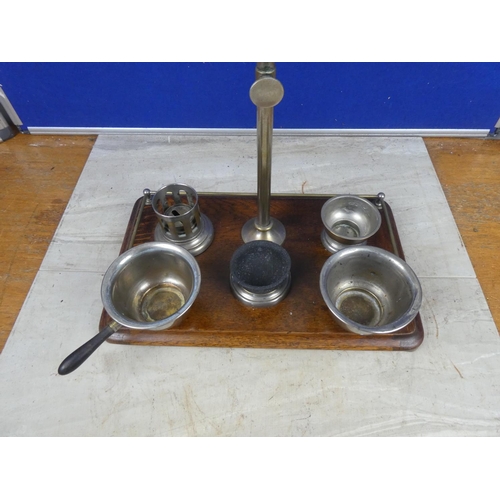 679 - A Campaign shaving mirror on an oak stand.  Approx 38x53x23cm.