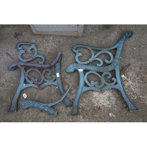 1227 - A pair of garden bench ends. (A/F).