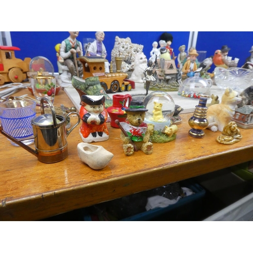 1132 - A collection of miniature ornaments, two wooden trains and lots more.