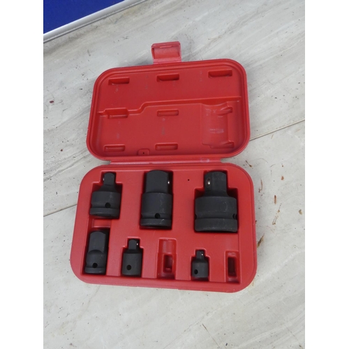 1161 - A cased Sealey 8 piece impact socket adaptor set.