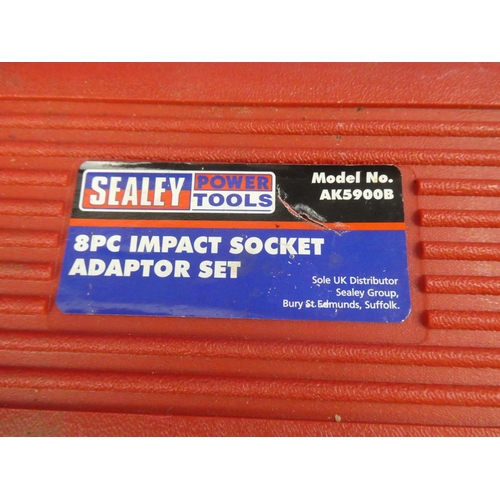 1161 - A cased Sealey 8 piece impact socket adaptor set.