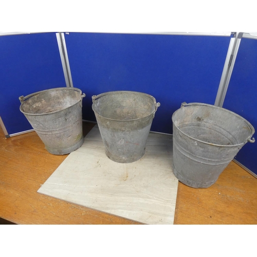 1176 - Three vintage galvanised buckets.