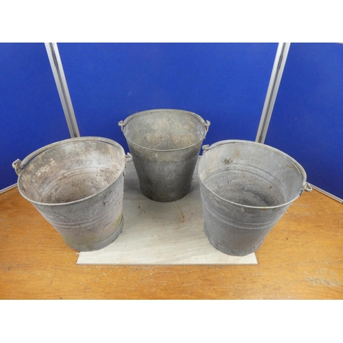 1176 - Three vintage galvanised buckets.