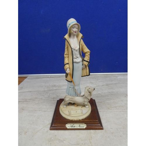 101 - An Art Nova figurine of a lady and dog.  Approx 27cm.