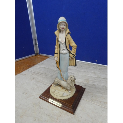 101 - An Art Nova figurine of a lady and dog.  Approx 27cm.
