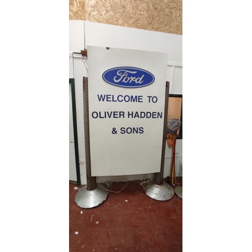 123 - A large vintage Ford dealership sign, 'Ford - Welcome to Oliver Hadden and Sons'.  Approx 140cmx242c... 