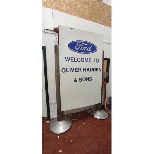 123 - A large vintage Ford dealership sign, 'Ford - Welcome to Oliver Hadden and Sons'.  Approx 140cmx242c... 