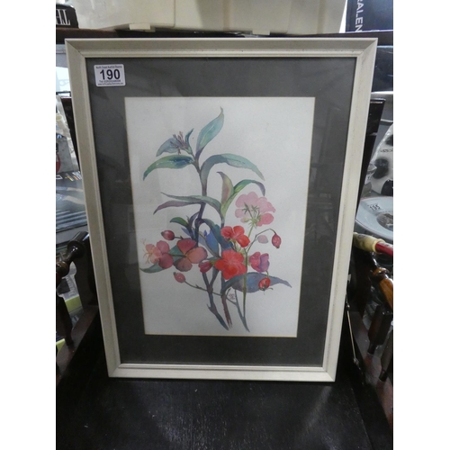190 - A vintage framed watercolour of flowers, signed.  Approx 38x50cm.