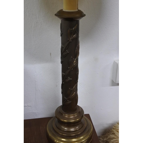 362 - A large metal based table lamp and shade. Approx 90cm.