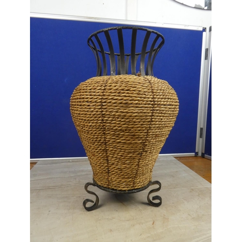 456 - A metal and wicker covered vase. Approx 40cm.