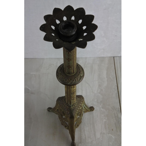 71 - A stunning antique French brass Church candlestick. Approx 42cm.