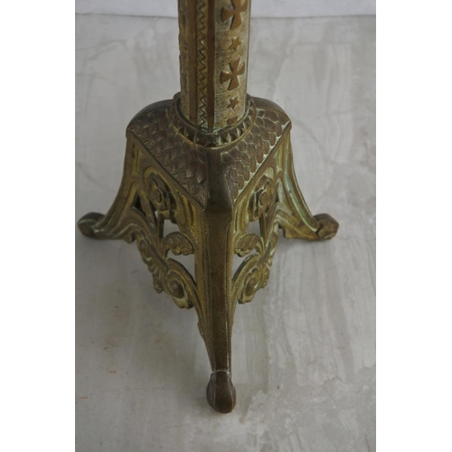 71 - A stunning antique French brass Church candlestick. Approx 42cm.