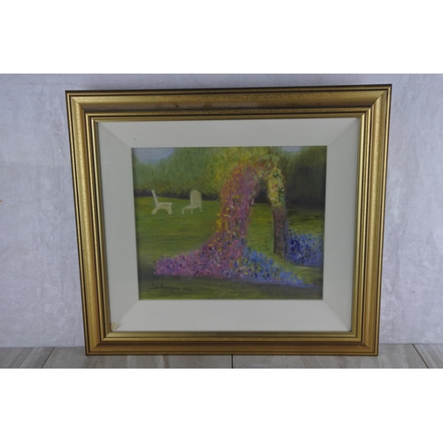 84 - A gilt framed oil painting 'Summer Garden' signed Iris Houyann.