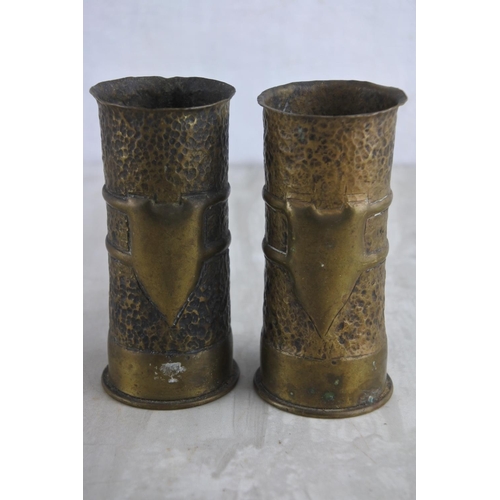 90 - A pair of antique brass Trench Art shell cases.