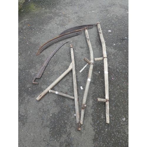 640 - Two wooden scythes and more.