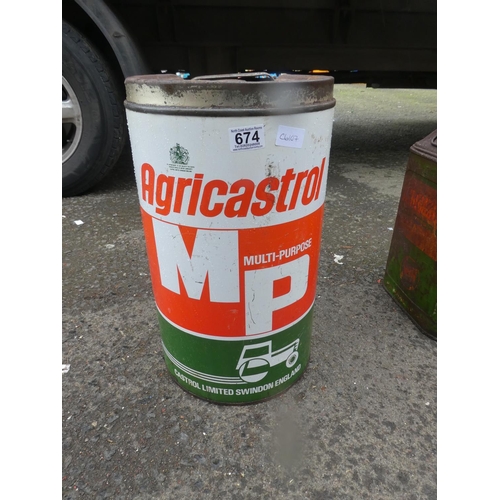 674 - An Agricastrol motor oil can.