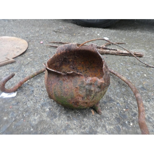 682 - An antique pot lid, a lot ironwork and more.