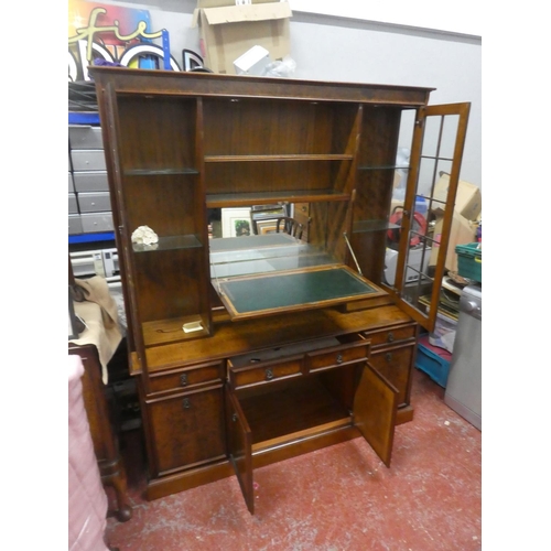 726 - A stunning walnut effect display cabinet with light up display panel. Approx 190x158x45cm.