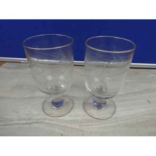 97 - Two antique rummer glasses with etched designs.