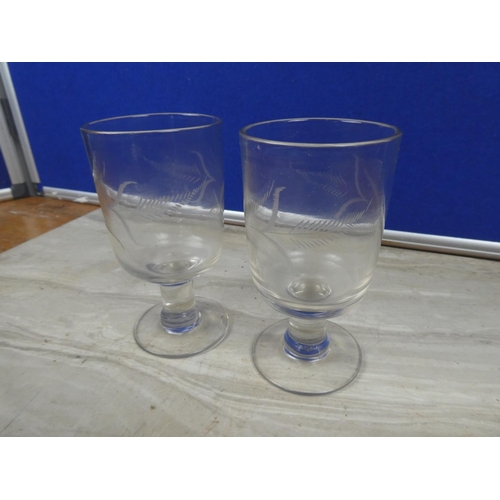 97 - Two antique rummer glasses with etched designs.