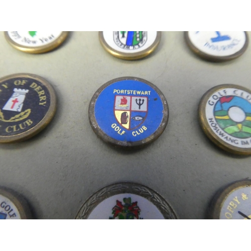 207 - A large collection of framed vintage golf markers to include Irish Open, City of Derry and lots more... 