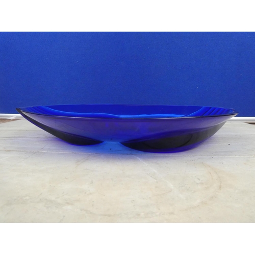 217 - A stunning vintage blue glass fruit bowl.  Approx 30cm dia.