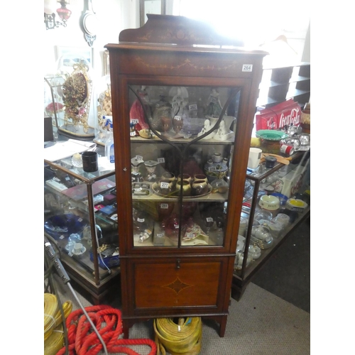 264 - A stunning antique mahogany slimline china cabinet with inlay detail.  Approx 61x165x35cm.