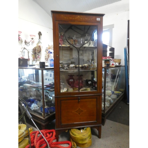 264 - A stunning antique mahogany slimline china cabinet with inlay detail.  Approx 61x165x35cm.