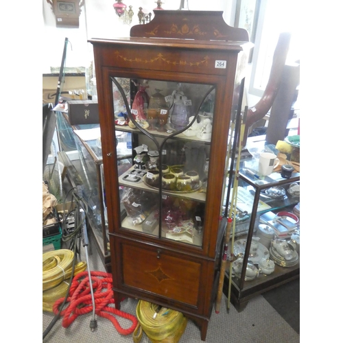 264 - A stunning antique mahogany slimline china cabinet with inlay detail.  Approx 61x165x35cm.