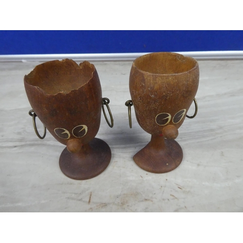 271 - A pair of vintage novelty wooden egg cups.