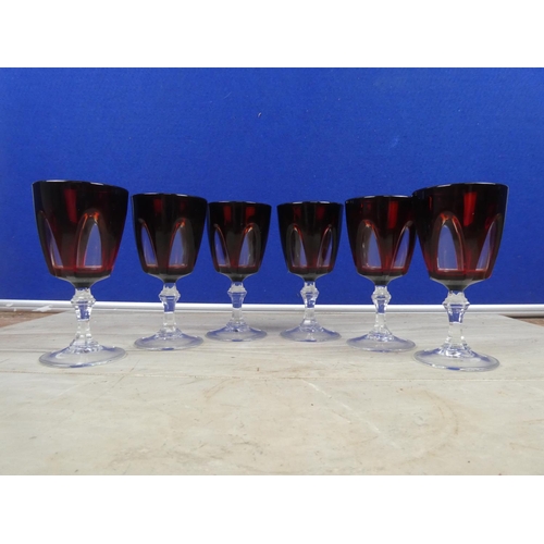 281 - An stunning set of six Bohemian ruby and clear patterned glasses.