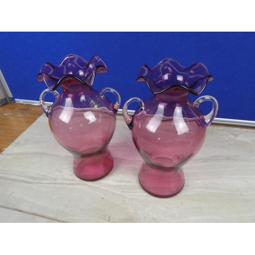 284 - A stunning pair of Royal Scot handmade cranberry vases.