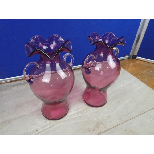 284 - A stunning pair of Royal Scot handmade cranberry vases.