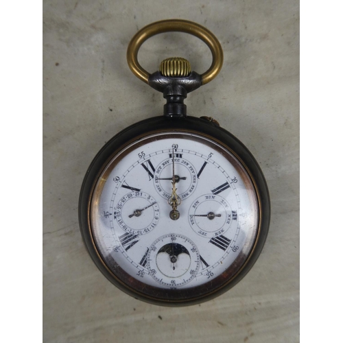 339 - A vintage Acier Swiss Moon Phase Calendar pocket watch.