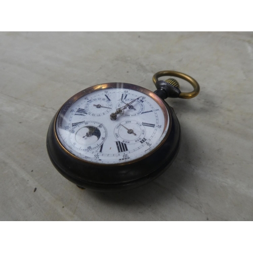 339 - A vintage Acier Swiss Moon Phase Calendar pocket watch.