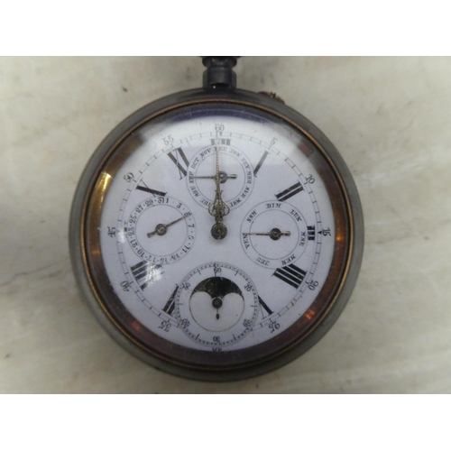 339 - A vintage Acier Swiss Moon Phase Calendar pocket watch.