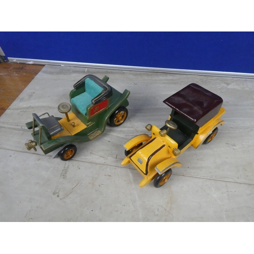 372 - Two wooden model vintage  cars.