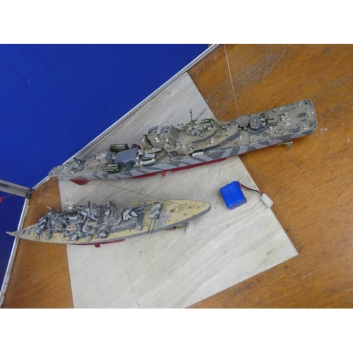 373 - 2 large model military ships, wired for RC (a/f + no controllers included).  Approx 75cm.