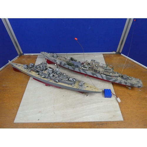 373 - 2 large model military ships, wired for RC (a/f + no controllers included).  Approx 75cm.