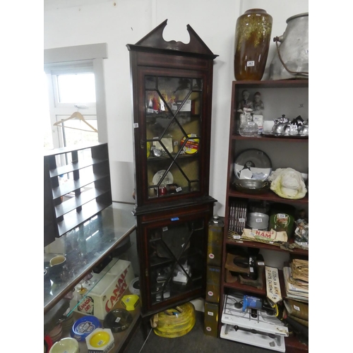 319 - A stunning antique slimline mahogany and inlay corner cabinet with astragal glazed doors.  Approx 61... 