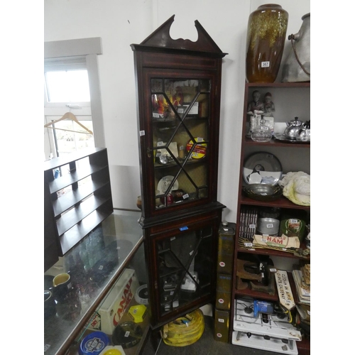 319 - A stunning antique slimline mahogany and inlay corner cabinet with astragal glazed doors.  Approx 61... 