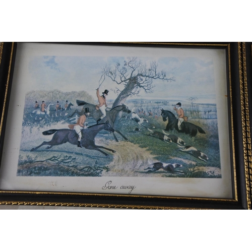 121 - A set of six small hunting scene pictures.  Approx 19x14cm.