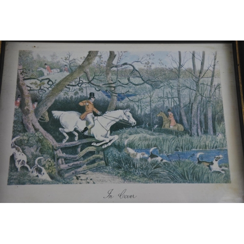 121 - A set of six small hunting scene pictures.  Approx 19x14cm.