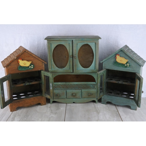 155 - A small painted dresser style storage box and two wooden egg cabinets.