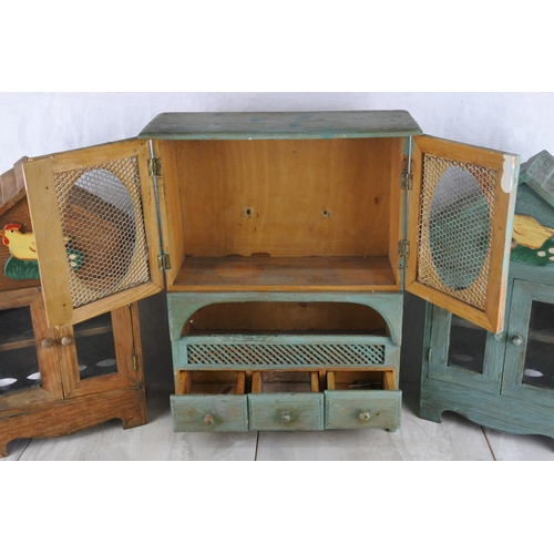 155 - A small painted dresser style storage box and two wooden egg cabinets.