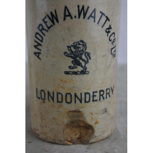 163 - An antique Andrew A Watt & Co Ltd, Londonderry stoneware beer bottle (a/f).